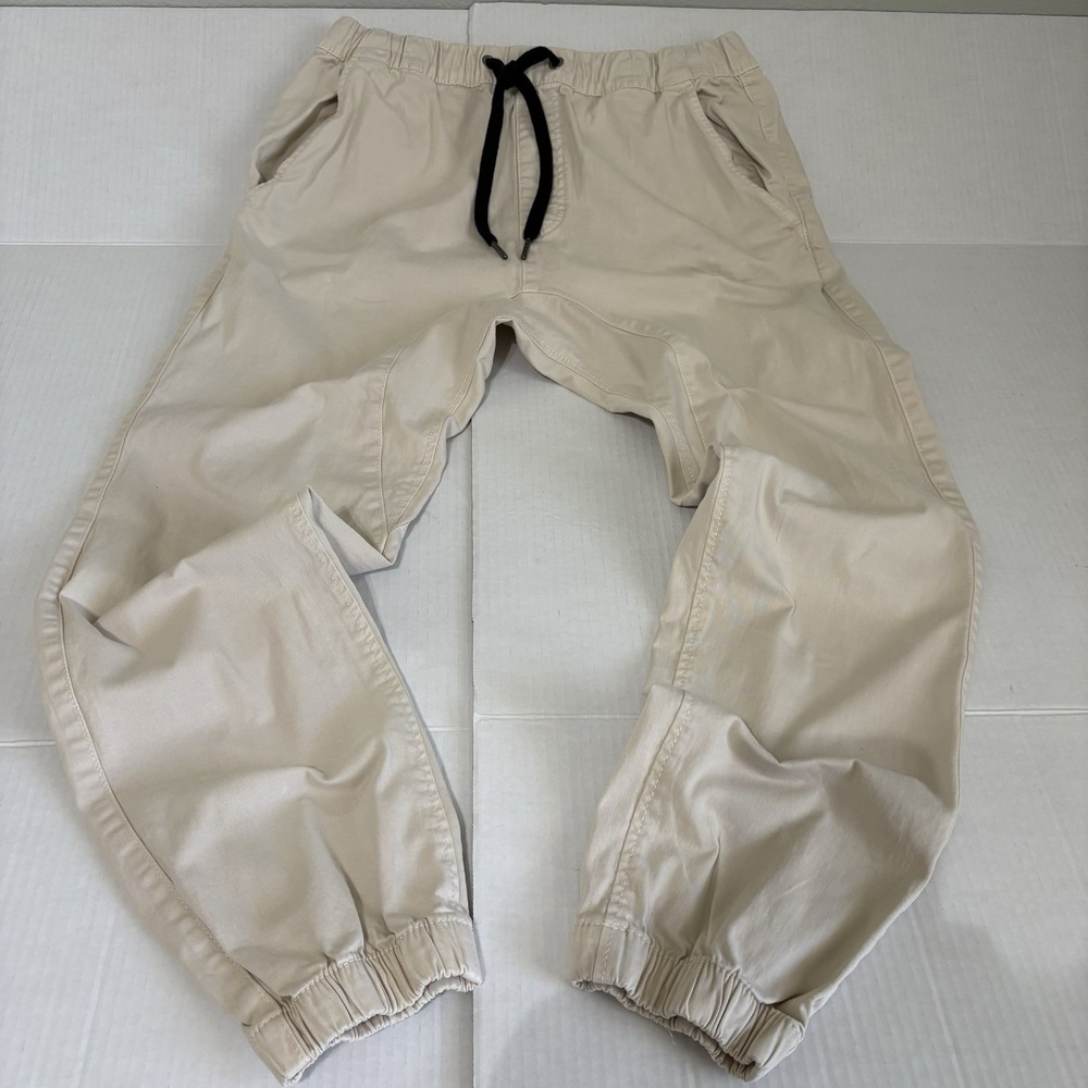 Cotton On Drake Jogger Pants Men's 34 Cream Drawstring Stretch Cuffed Outdoors